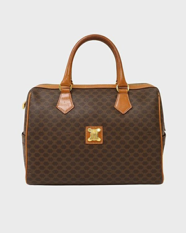 CELINE マカダム柄ブラゾン金具ボストンバッグ
