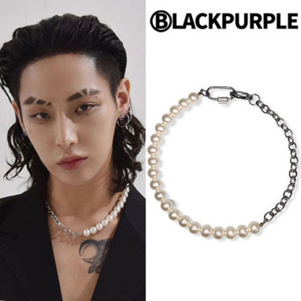 ★SF9メンバー着用★BLACKPURPLE★HALF PEARL & CHAIN NECKLACE