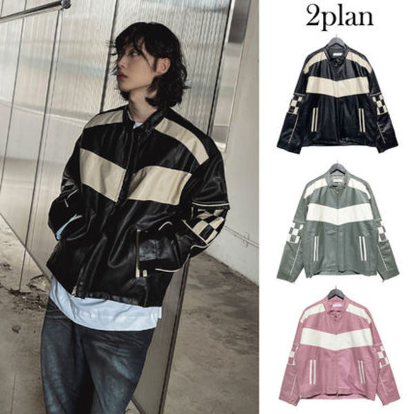 【2plan】Checker line racing jacket