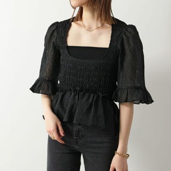 GANNI ブラウス Crinkled Georgette Smock Blouse F8611 6588