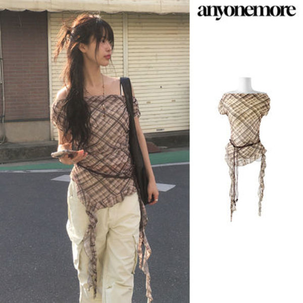 【Anyone more】[Belt set] Check Vintage Off Shoulder BL Set