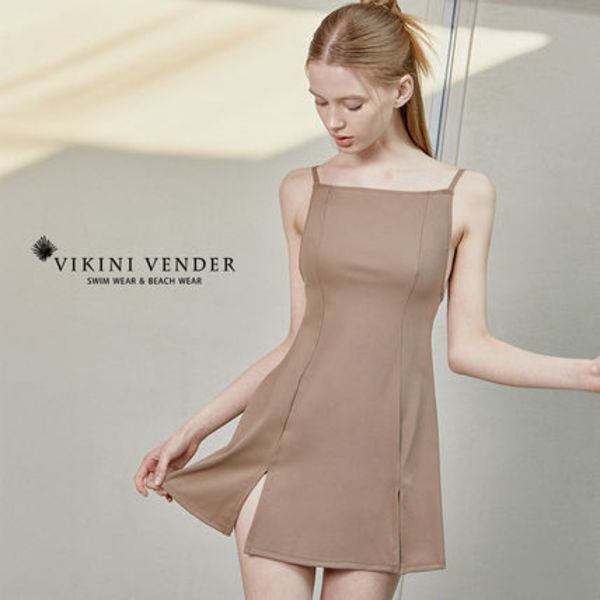 【Vikini Vender】アンヌスリットスカートワンピース水着 BROWN