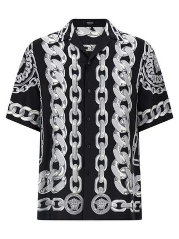 国内発 VERSACE メドゥーサチェーンシルクボタン半袖シャツ