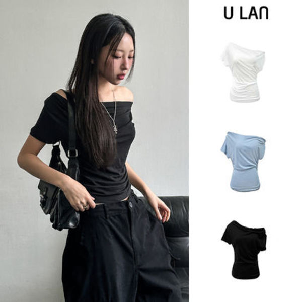【U LAN】Drape Shirring Unbalance Off-Shoulder T-Shirt