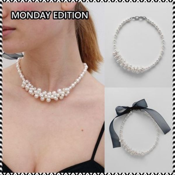 《MONDAY EDITION》 PEARL WITH RIBBON NECKLACE