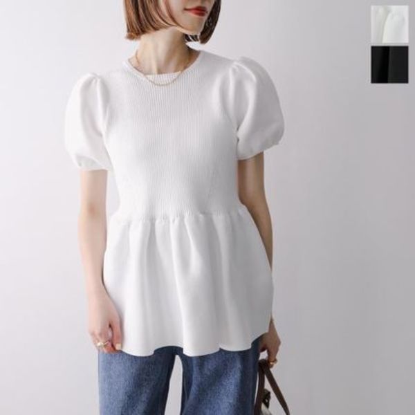 PICCIN パフスリーブペプラムニット 906500 半袖