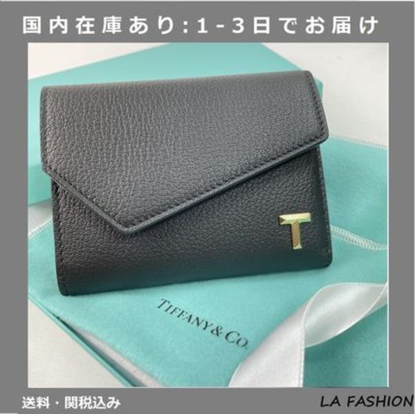 すぐお届☆Tiffany Leather T Wallet レザー T 財布 ブラック