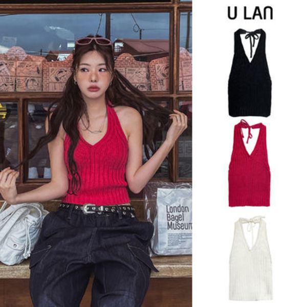 【U LAN】sticky knit halter sleeveless