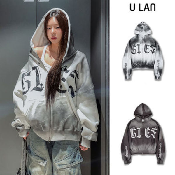 【U LAN】Bark Dirty Spray Two Way Hooded Zip-Up