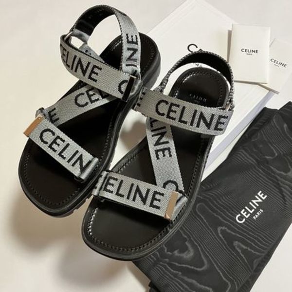 関税込 CELINE レオ ストラッピー ジャカード ナイロン サンダル
