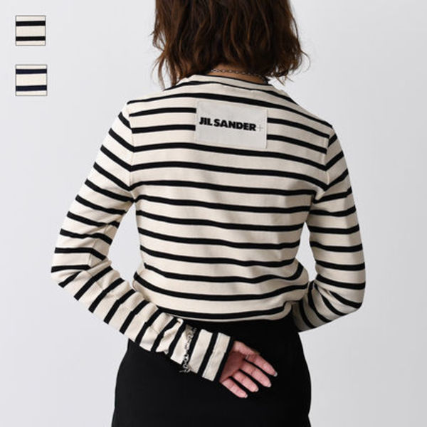 【国内即発】JILSANDER バッグロゴボーダー長袖Tシャツ