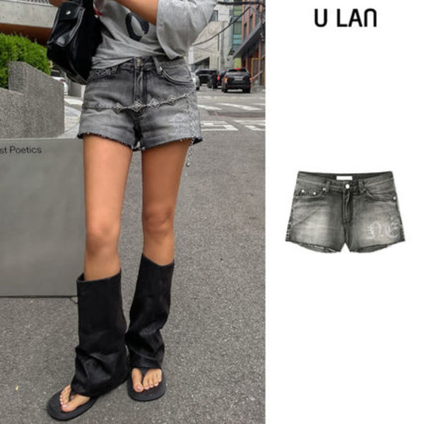 【U LAN】Hotfix cutting black shorts
