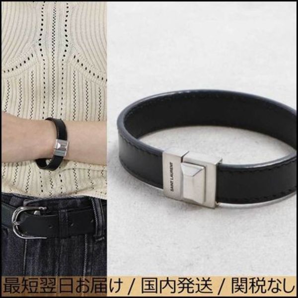 SAINT LAURENT ブレスレット ブラック カーフ レザー