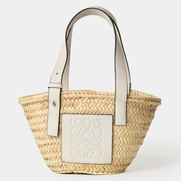 【LOEWE】ヤシの葉&カーフ スモールロゴバスケットバッグ/white