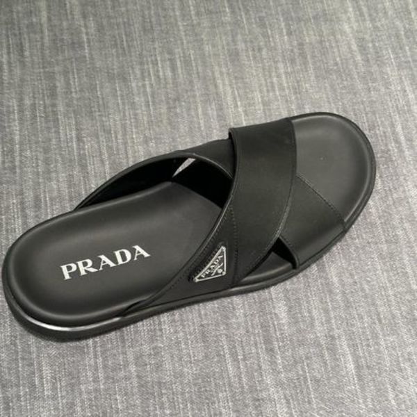 【PRADA】 プラダ  レザー クロス オーバー スライド サンダル
