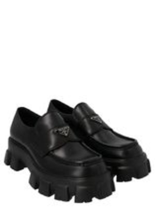 【PRADA】モノリス三角ロゴレザーローファー 厚底ローファー