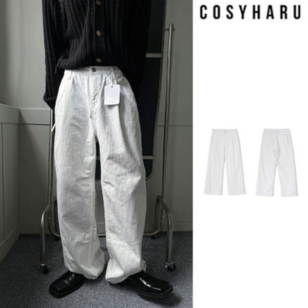 【COSYHARU】Slab White Wide Denim Pants