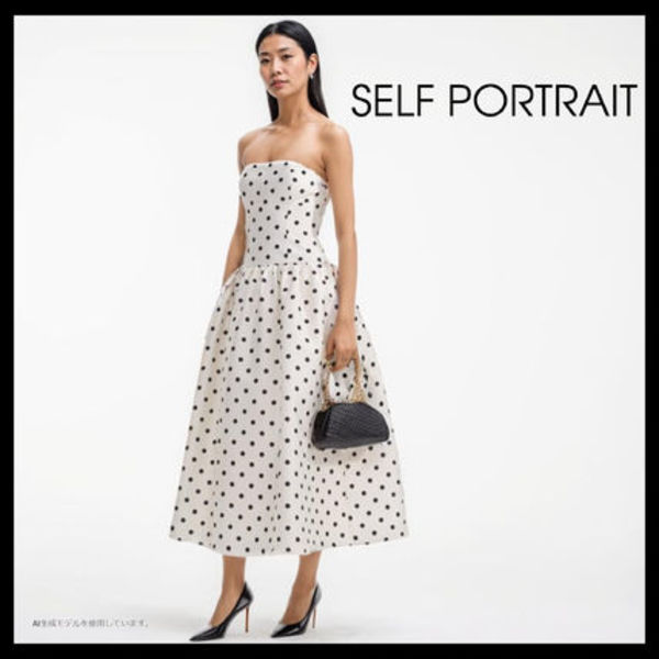 【Self-Portrait】UK発 Polka Dot Taffeta Midi Dress バンドゥ
