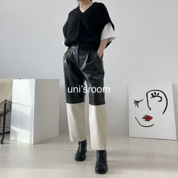 uni's room■バイカラーエコレザーパンツ PT-AW22-03