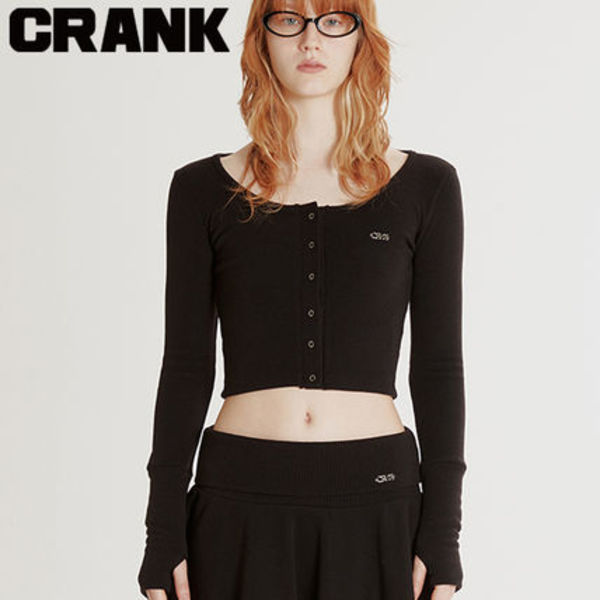 ★CRANK★BUTTON RIBBED WARMER CARDIGAN_BLACK★正規品/人気