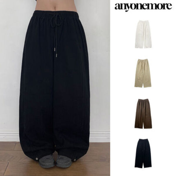 【Anyone more】Ked Snap Wide Cotton Banding Long Pants