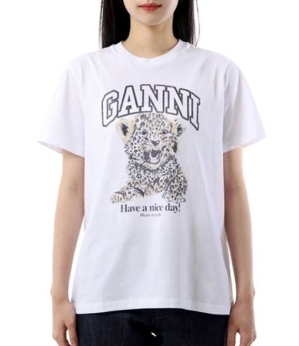GANNI| (White Basic Jersey Leopard Relaxed T-shirt (T41
