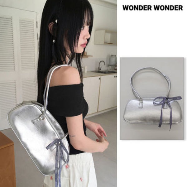 【WONDER WONDER】checkered ribbon strap bowling shoulder bag