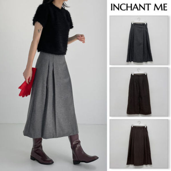 【INCHANT ME】Lehman Wool Pleated Long Skirt