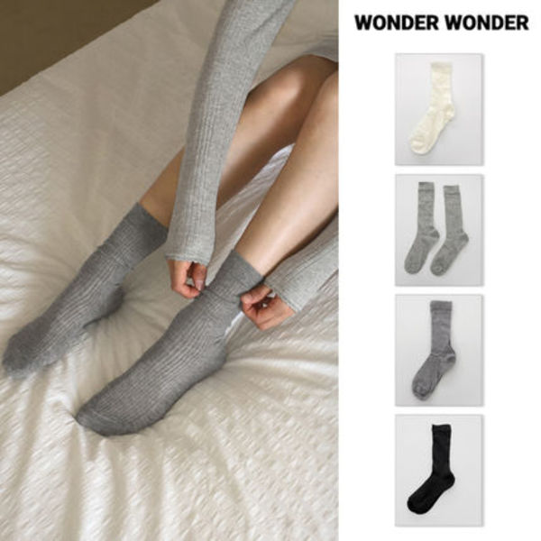 【WONDER WONDER】Tijou ribbed see-through long knee socks