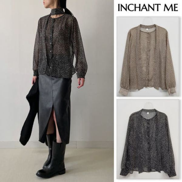【INCHANT ME】Leopard Tie See-Through Blouse