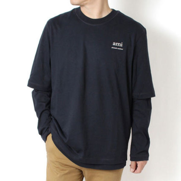 アミ AMI メンズ レイヤードデザイン 長袖Tシャツ