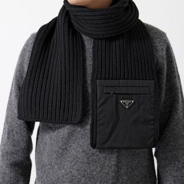 PRADA マフラー UMS354 1WTO Re Nylon ウール 三角ロゴ