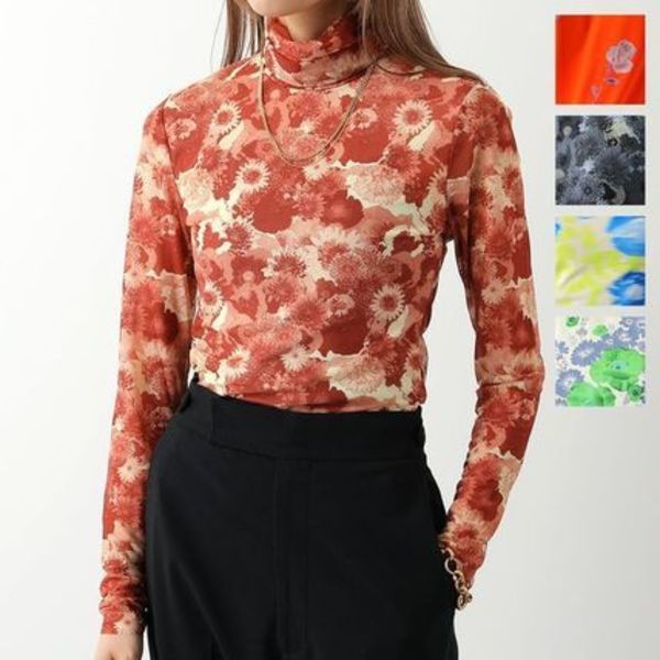 GANNI シアー トップス PRINTED MESH LONG SLEEVE ROLLNECK