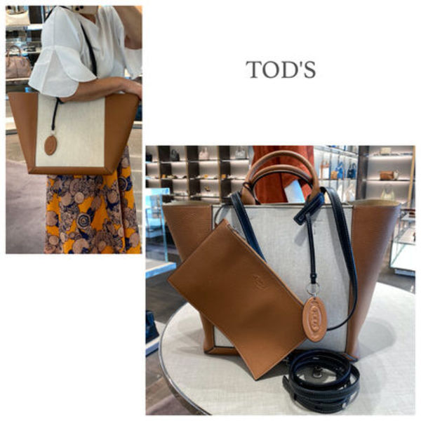 関税込★TOD'S★ダブルハンドル カーフxキャンバス ミディアム