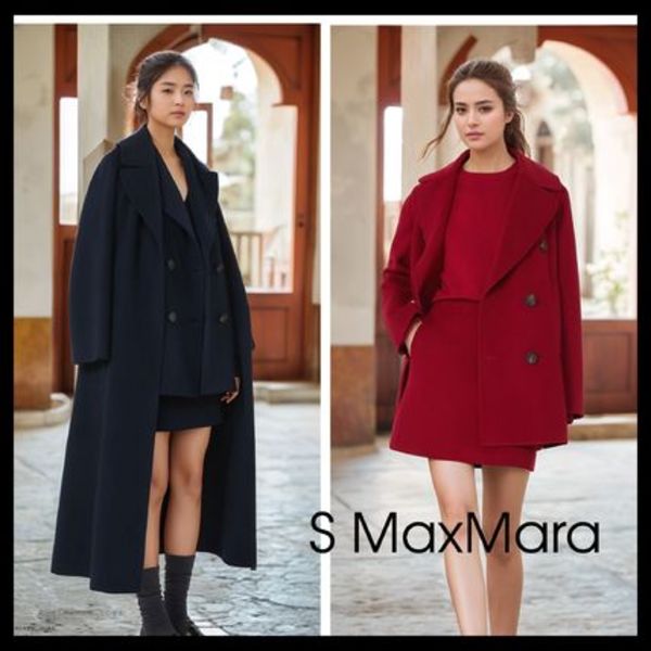 【S MaxMara】直営/正規店 ダブルブレスト ウール ピーコート