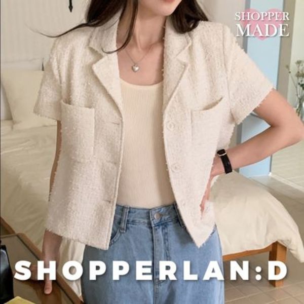 [SHOPPERMADE] Blossom Tweed Short Sleeve Jacket (2color)