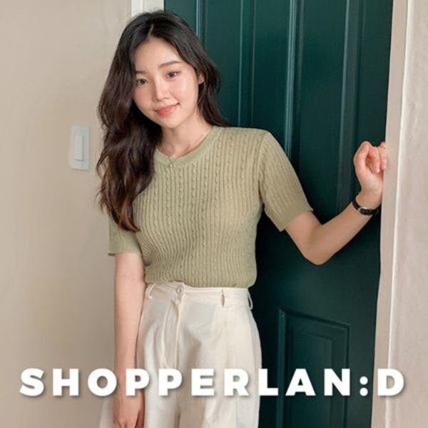 セミクロップ半袖ケーブルニット (7color)