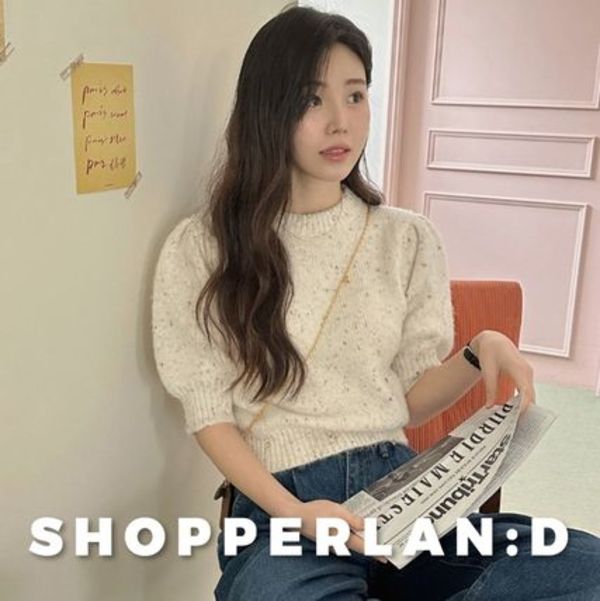 ミックスウールパフスリーブ半袖ニット (4color)