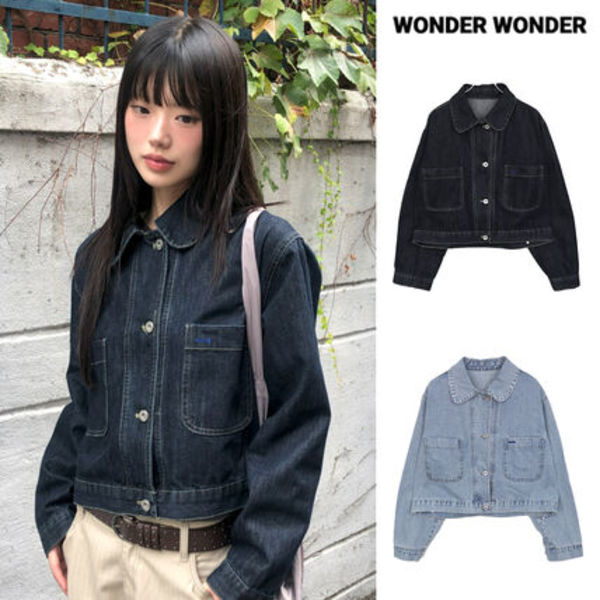 【WONDER WONDER】Mizen Collar Pocket Washed Denim Jacket