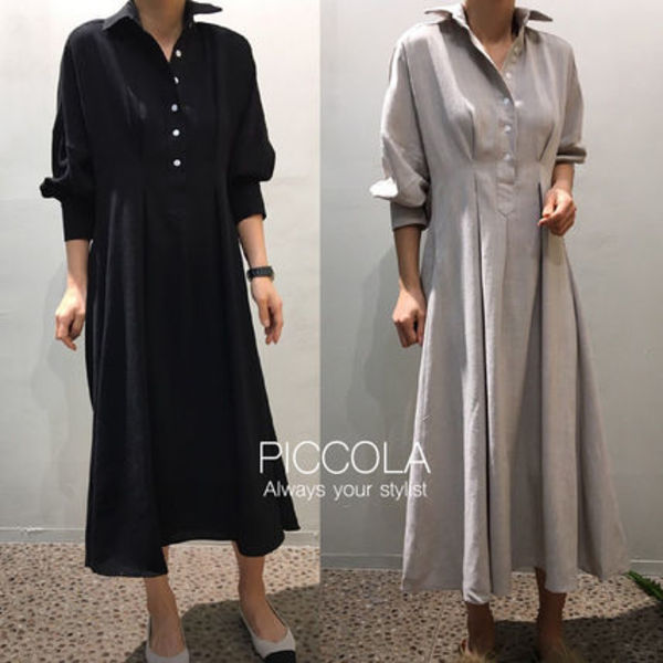 ■PICCOLA■ 【4COL】シンプルシャツスタイルワンピース