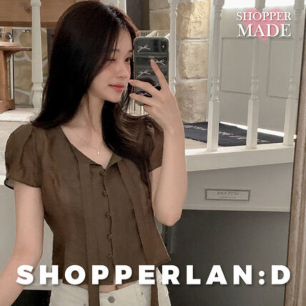 [SHOPPERMADE] Tie Tulip Puff Short Sleeve Blouse (2color)