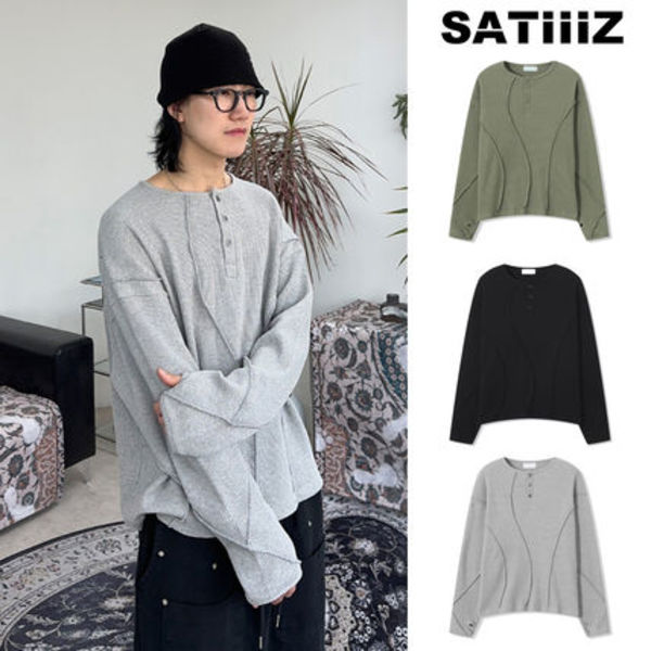【SATIIIZ】Tove Waffle Henley Neck Long Sleeve