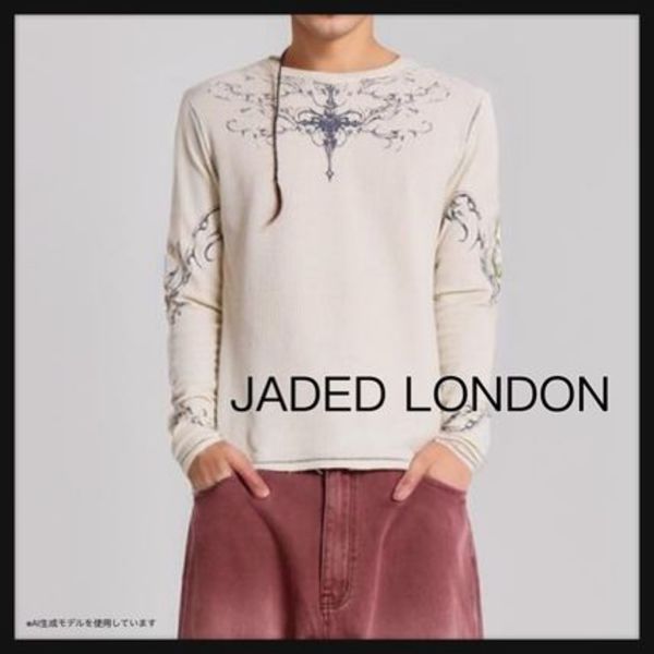 【JADED LONDON】Ines ワッフル 長袖 Tシャツ タトゥー ホワイト