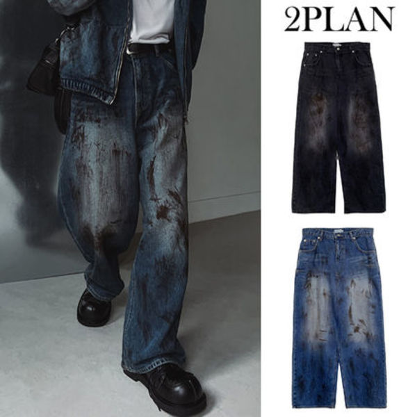 【2plan】Dirty oil washed denim pants