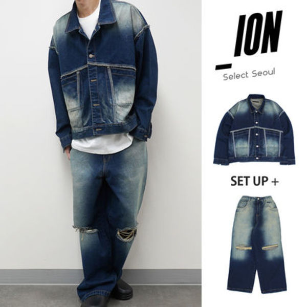 IONSEOUL Sand Denim Pants & Trucker Jacket Set Up JE001