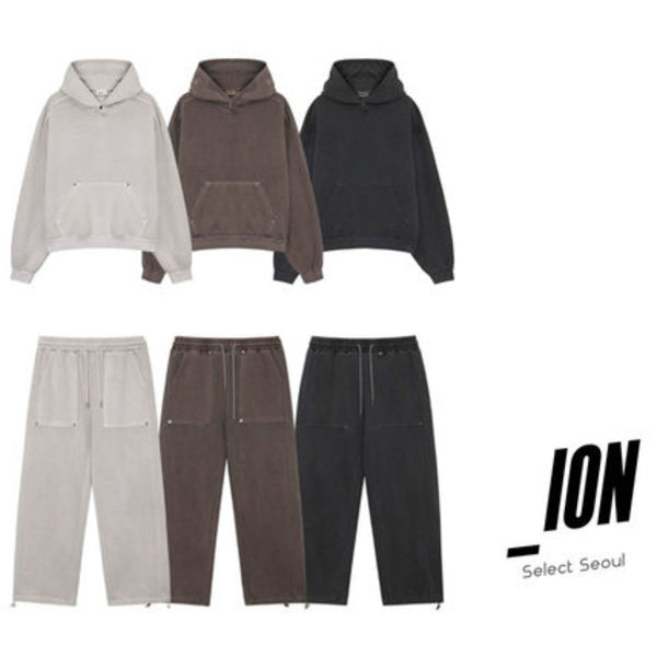 IONSEOUL Bart Pigment Cropped Hoodie Wide Pants Setup BJ475