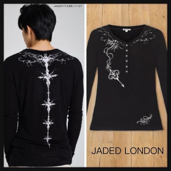 【JADED LONDON】Ines Black Henley Top 長袖 シアージャージ 黒