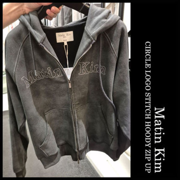 ★MATIN KIM ★FRONT LOGO STITCH WASHED HOODY ZIP UP