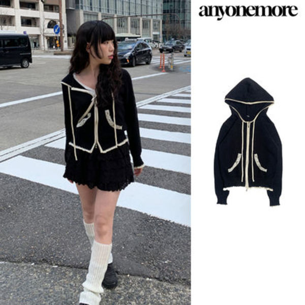 【Anyone more】Choni Lace Color Matching 2Way KT Hood Zip Up