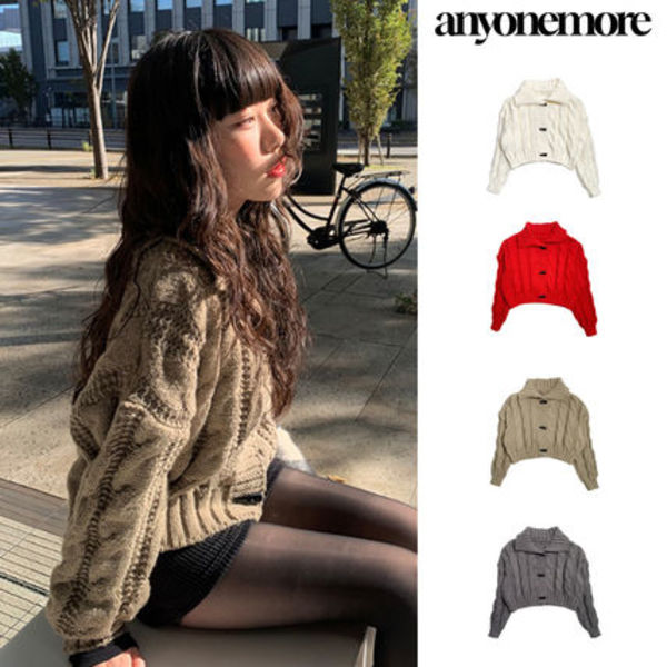 【Anyone more】Latte Duffle Collar Knit Cardigan